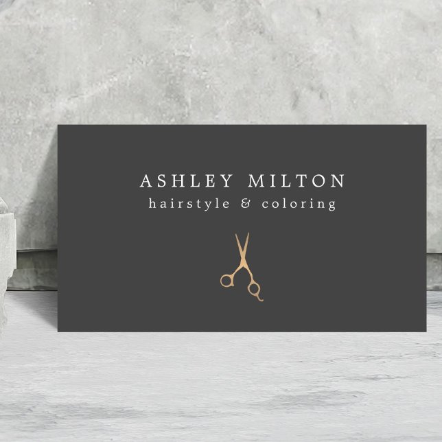 Minimal Gray Faux Gold Scissors Hair Stylist Business Card (Creator Uploaded)