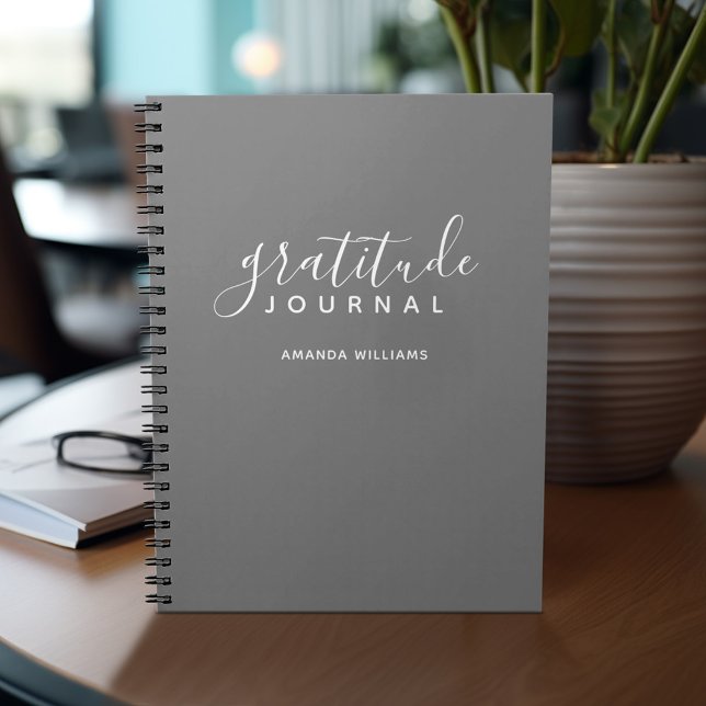 Minimal Gray Gratitude Journal - calligraphy (Gratitude notebook - personalize with your name or other text)