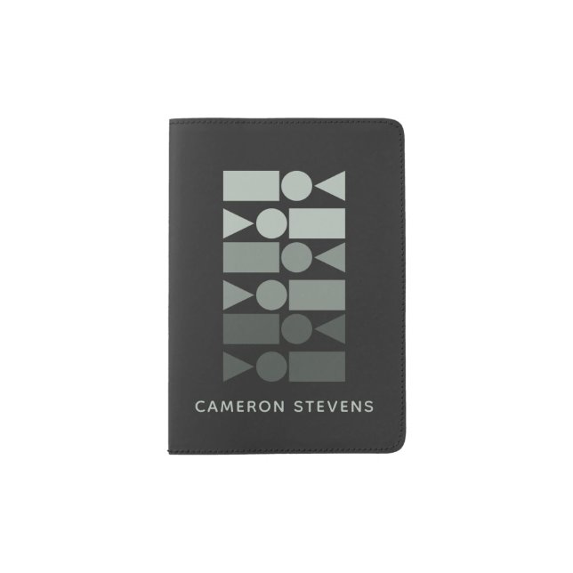 Minimal Gray Green Geometric Design Personalized   Passport Holder (Front)