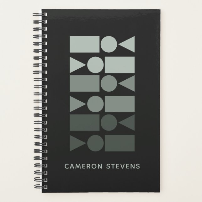 Minimal Gray Green Geometric Design Personalized   Planner (Front)