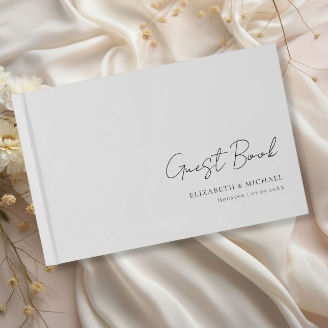 Minimal, Gray Handwriting Script Wedding  Guest Book (Minimal, Gray Handwriting Script Wedding Guest Book with your name and date.)
