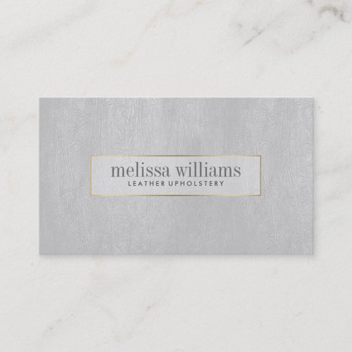 Minimal Gray Leather Texture Gold Accents Business Card