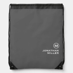 Minimal Gray Monogram Drawstring Bag