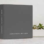 Minimal Gray Monogram Name<br><div class="desc">Modern professional binder features a minimal design in a gray and white color palette. Custom name presented in the lower third in stylish simple font and custom name, company or subject on the spine. Shown with a custom name on the front in simple traditional typography, this personalized business binder is...</div>