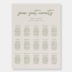 Minimal Gray & Olive Green Script Seating Chart Foam Board