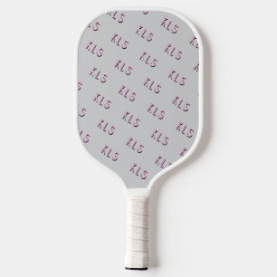 Minimal Gray Pink White Striped Monogram Pickleball Paddle
