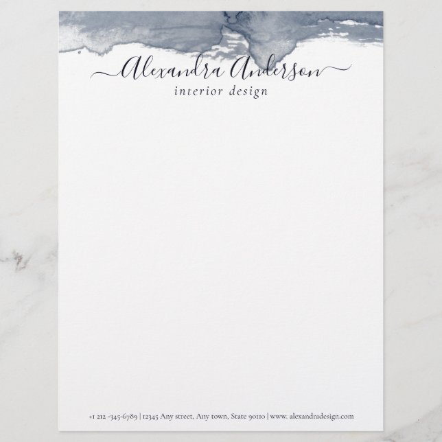 Minimal Gray Watercolor Elegant Script Letterhead (Front)