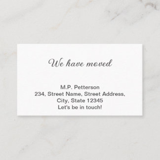 minimal gray we have moved add name address text business card