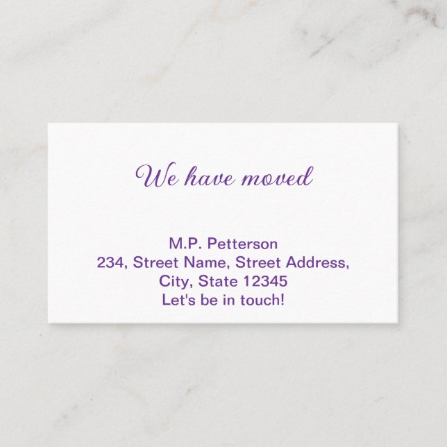 minimal gray we have moved add name address text  business card (Front)