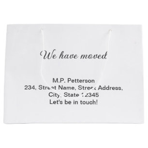 minimal gray we have moved add name address text large gift bag
