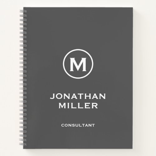 Minimal Gray White Classic Monogram Notebook