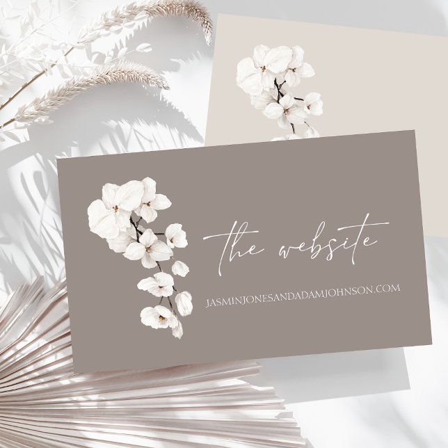 Minimal Gray White Orchid Wedding Website Enclosure Card (Modern Gray White Orchids Wedding Website Enclosure Card)