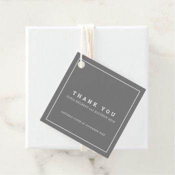 Minimal Gray White Outline  Wedding Thank You Favor Tags by mylittleedenweddings at Zazzle