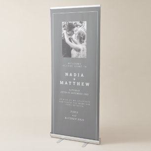 Minimal gray white photo wedding renewal party retractable banner
