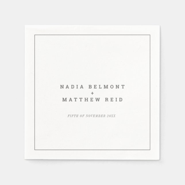Minimal gray white vertical text wedding napkins (Front)