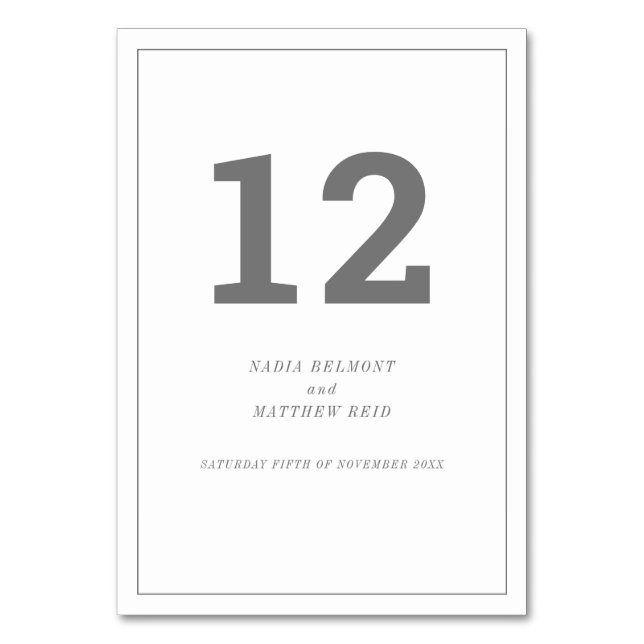 Minimal gray white vertical text wedding or event table number (Front)