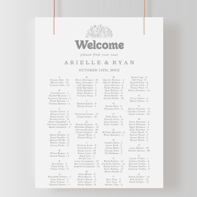 Minimal Gray Wildflower Alphabetical Seating Chart (Creator Uploaded)