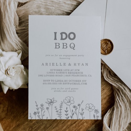 Minimal Gray Wildflower I Do BBQ Engagement Party Invitation