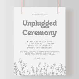 Minimal Gray Wildflower Unplugged Ceremony Sign