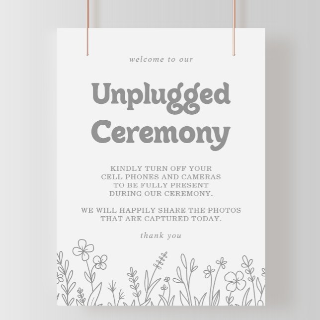 Minimal Gray Wildflower Unplugged Ceremony Sign (Creator Uploaded)
