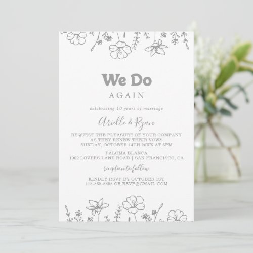 Minimal Gray Wildflower We Do Again Vow Renewal Invitation