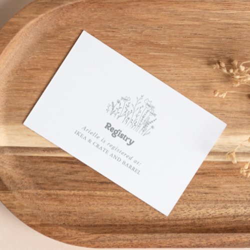 Minimal Gray Wildflower Wedding Gift Registry Enclosure Card