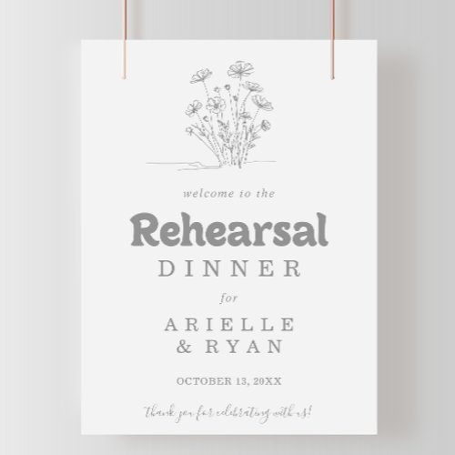 Minimal Gray Wildfower Rehearsal Dinner Welcome  Poster