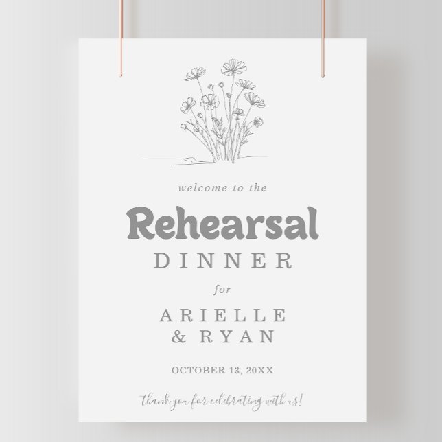 Minimal Gray Wildfower Rehearsal Dinner Welcome  Poster (Creator Uploaded)