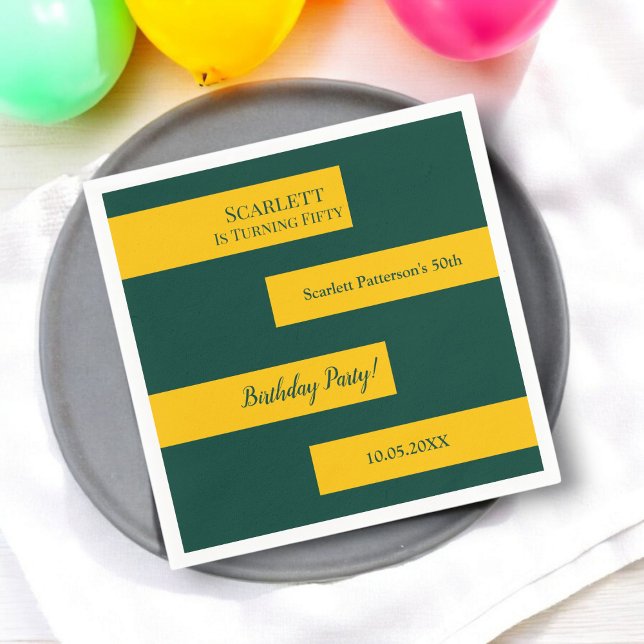 Minimal Green And Gold Elegant Chic 50th Birthday Napkins (Creator Uploaded)