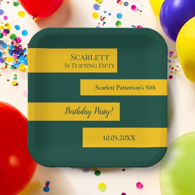 Minimal Green And Gold Elegant Chic 50th Birthday Paper Plates (Creator Uploaded)