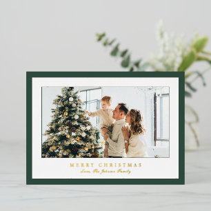 Minimal Green Border Photo Elegant Christmas Foil Holiday Card