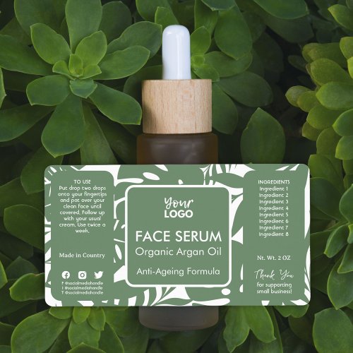 Minimal Green Botanical Tropical Leaf Face Serum Label