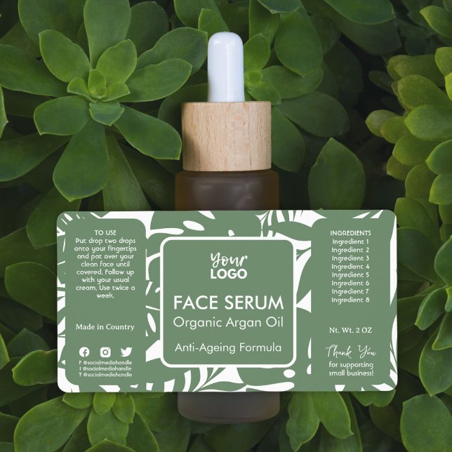 Minimal Green Botanical Tropical Leaf Face Serum Label (Minimal Green Botanical Tropical Leaf Face Serum Label)