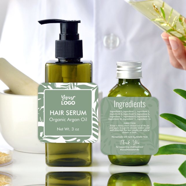 Minimal Green Botanical Tropical Leaf Hair Serum Square Sticker (Minimal Green Botanical Tropical Leaf Hair Serum Square Sticker)