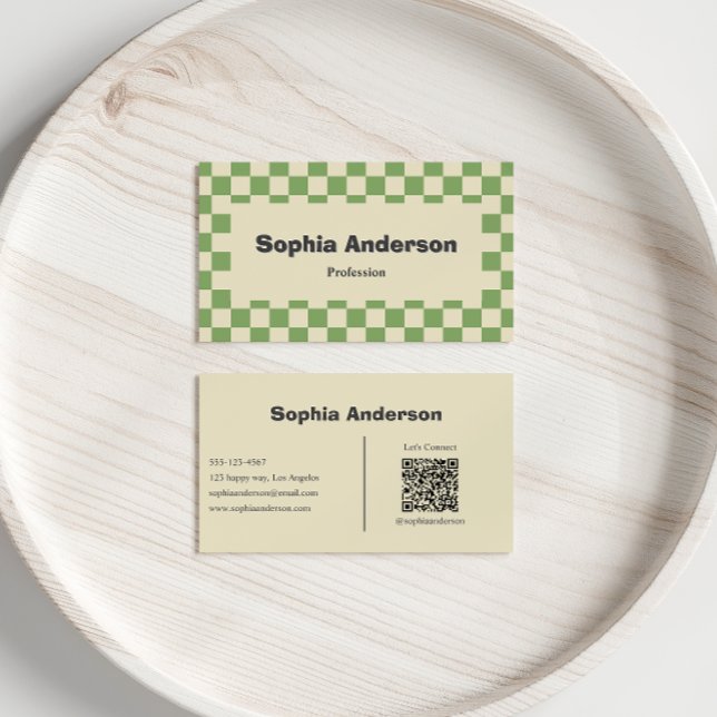 Minimal Green Checkerboard Border - Qr Code Business Card (Creator Uploaded)