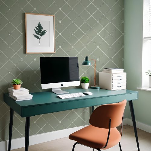 Minimal Green Diagonal Checkered Monogram Pattern Wallpaper