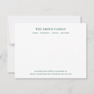 Minimal Green Family Name Stationery Note Card
