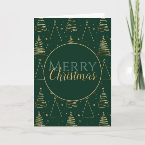 Minimal Green Gold Christmas Tree Card