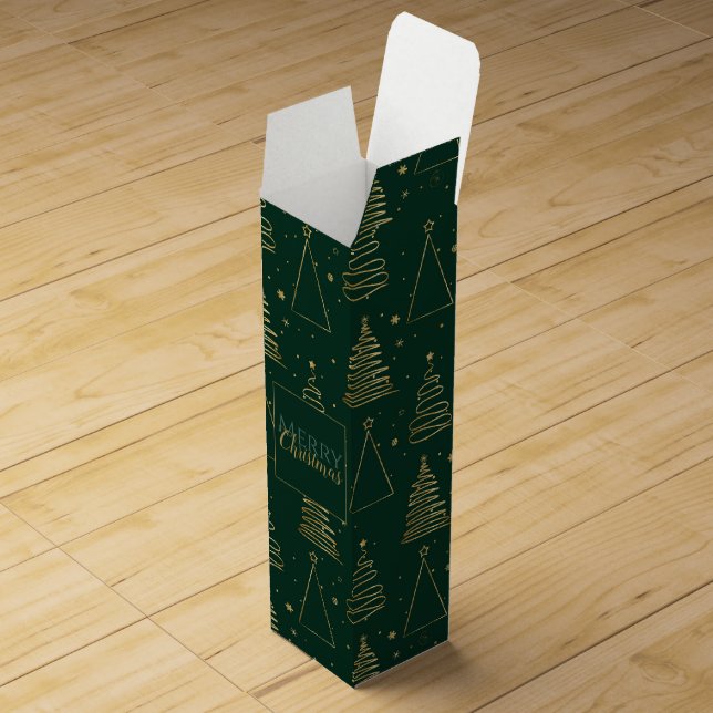 Minimal Green Gold Christmas Tree Wine Box (Opened)