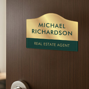 Minimal Green & Gold Company Office Nameplate Door Sign