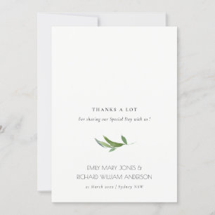 Minimal Green Leafy Foliage Watercolor Wedding Thank You Card