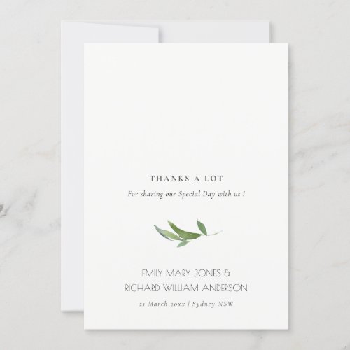 Minimal Green Leafy Foliage Watercolor Wedding  Thank You Card