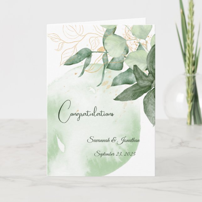 Minimal Green Leaves Personalized Wedding Card (Front)