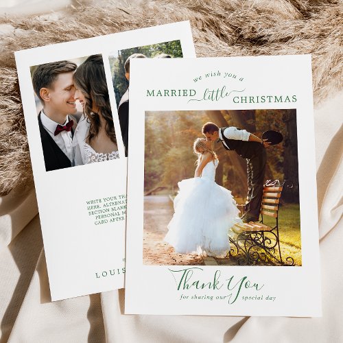 Minimal Green Married Little Christmas 3 Photos Holiday Card