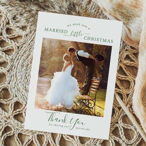 Minimal Green Married Little Christmas Thank You Holiday Card