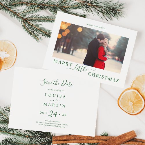 Minimal Green Marry Little Christmas Save the Date Holiday Card