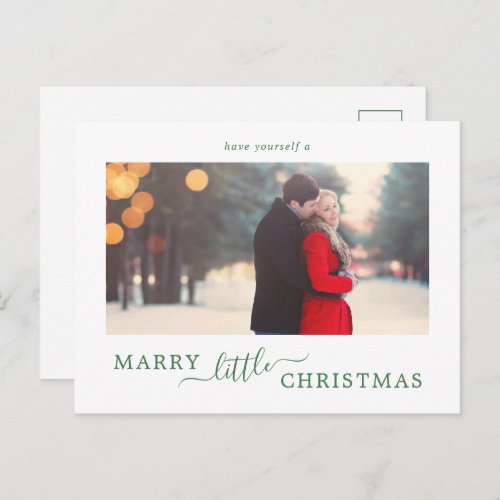 Minimal Green Marry Little Christmas Save the Date Holiday Postcard