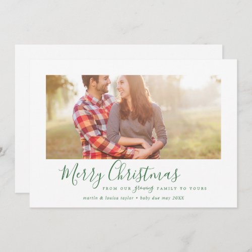 Minimal Green Merry Christmas Our Growing Family Holiday Card