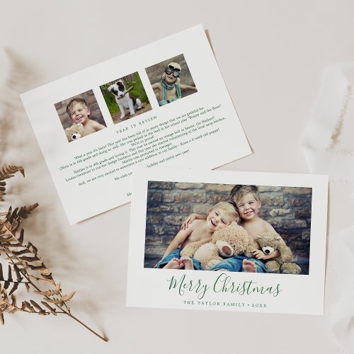 Minimal Green Merry Christmas Year In Review Holiday Card