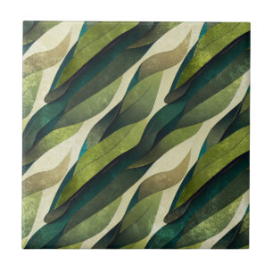 Minimal Green Olive Abstract Deco Pattern Ceramic Tile